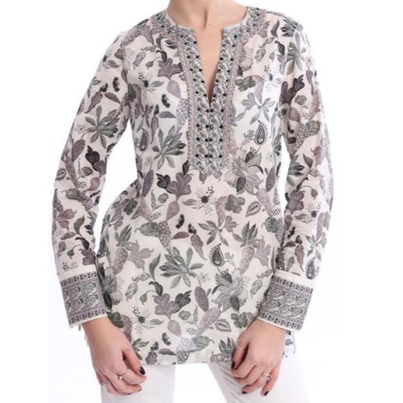Tory Burch Floral Cotton Tunic Size 8 - Picture 6 of 7